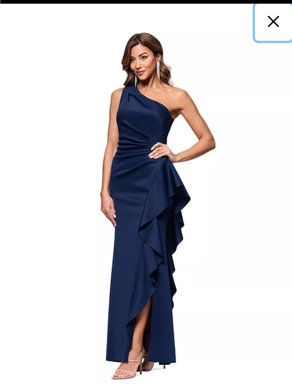 Xscape One-Shoulder Navy Evening Gown